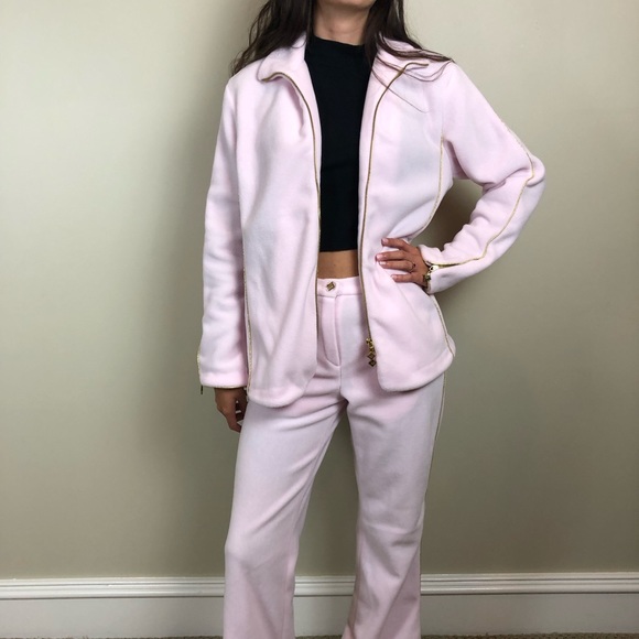 MCM Fleece Gold Trim Pastel Pink Sweatsuit Jacket - Picture 2 of 8